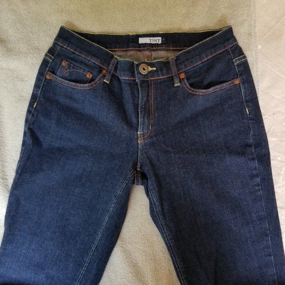 TINT Low rise Dark Blue Denim Jeans w/Gold Stitch sz 4 - Picture 1 of 16